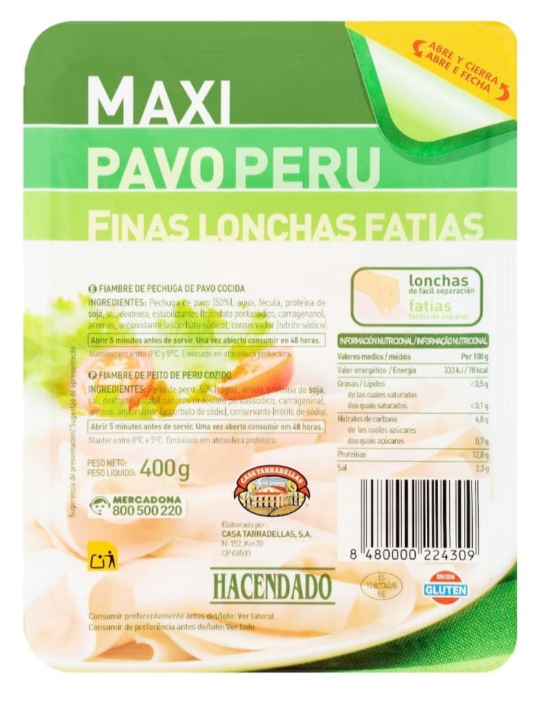 Maxi pavo Hacendado finas lonchas