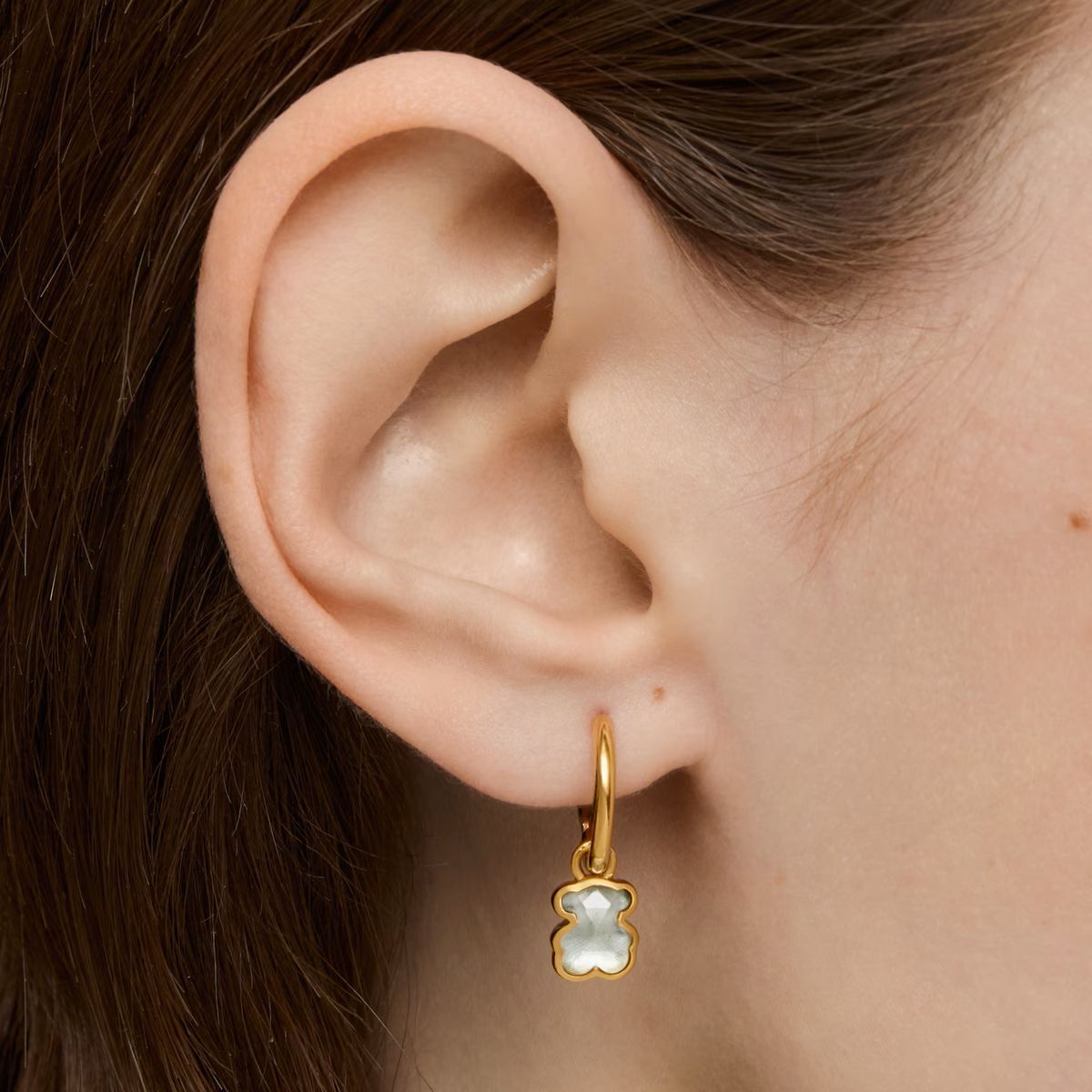 Pendientes aro con baño de oro 18 kt sobre plata y zafiro verde mint creado en laboratorio Icon Color LGG de Tous