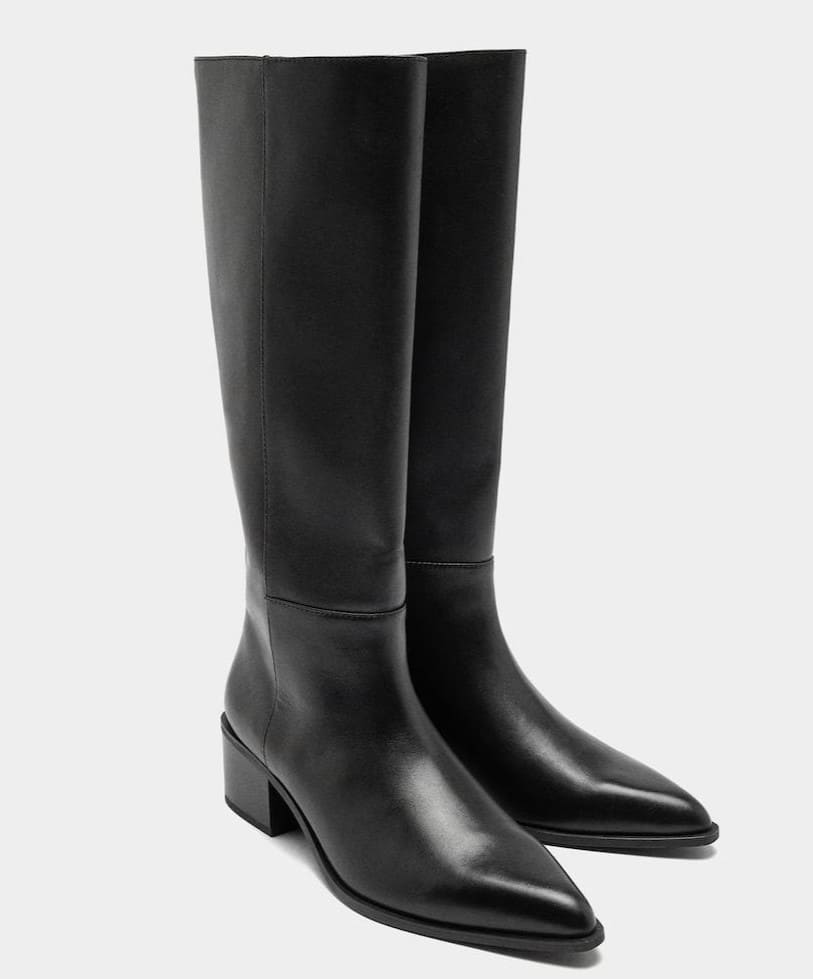 Botas básicas de piel altas con cierre de cremallera