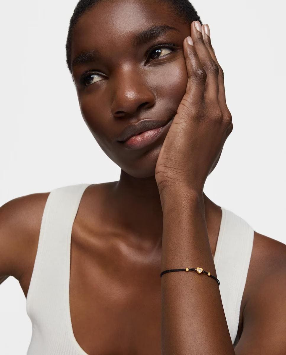 Pulsera Lili de oro con diamante creado en laboratorio y nylon negro