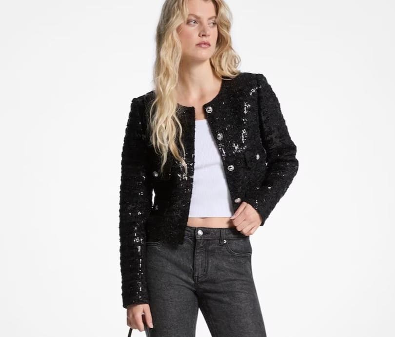 Chaqueta de tweed con lentejuelas y botones metálicos, Michael Kors