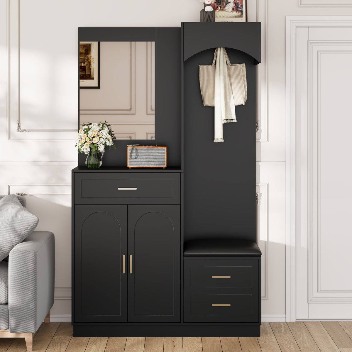 Conjunto zapatero con espejo y banco en Leroy Merlin