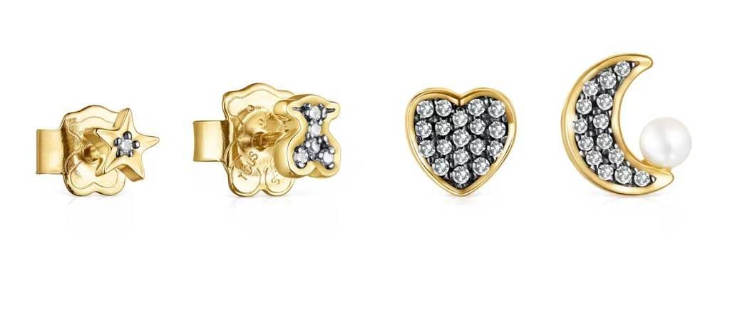 Pack de Pendientes con baño de oro 18 kt sobre plata, diamantes y perla Nocturne de TOUS