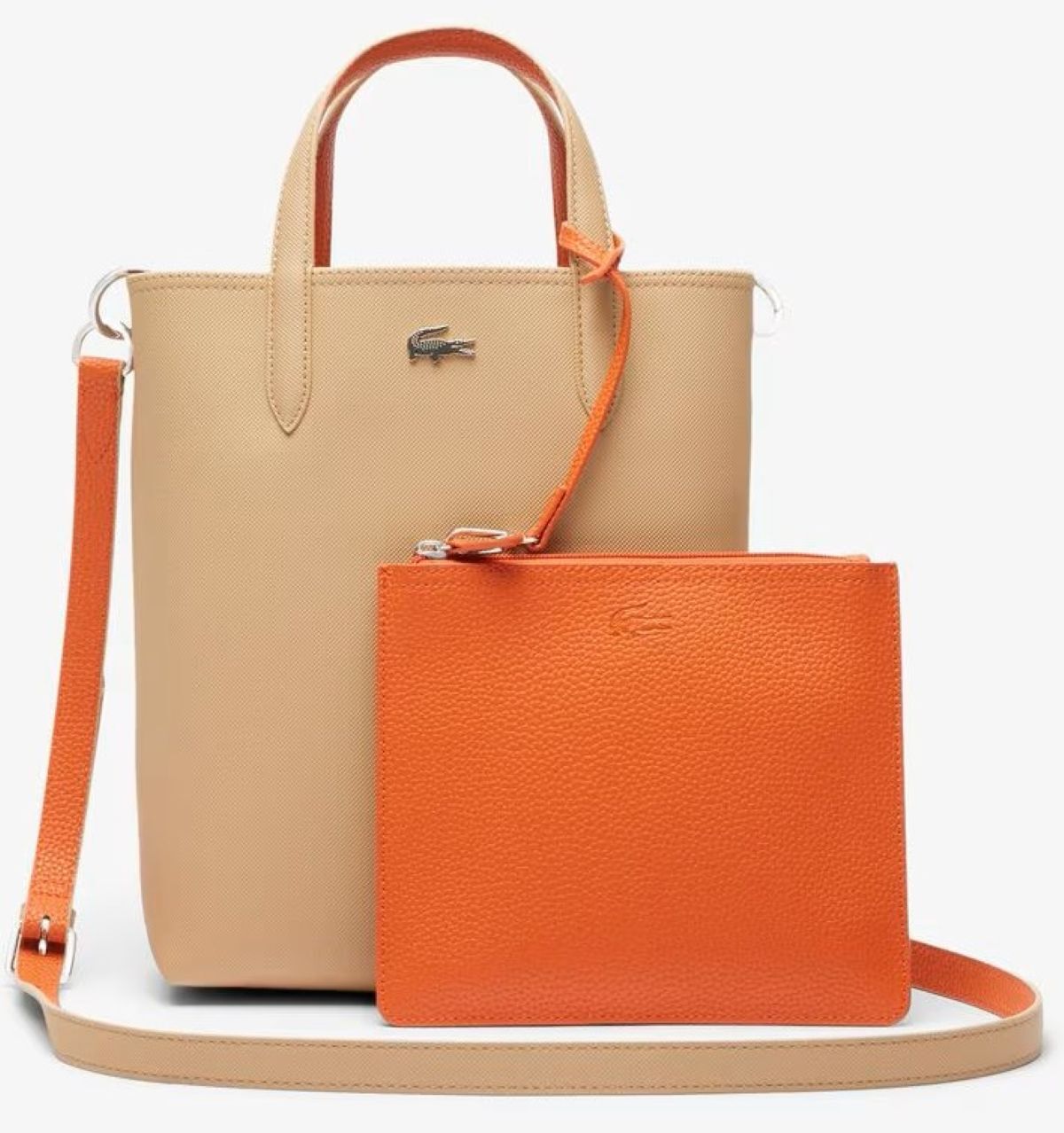 Bolso Tote reversible en negro y beige con logotipo plateado Lacoste de El Corte Inglés
