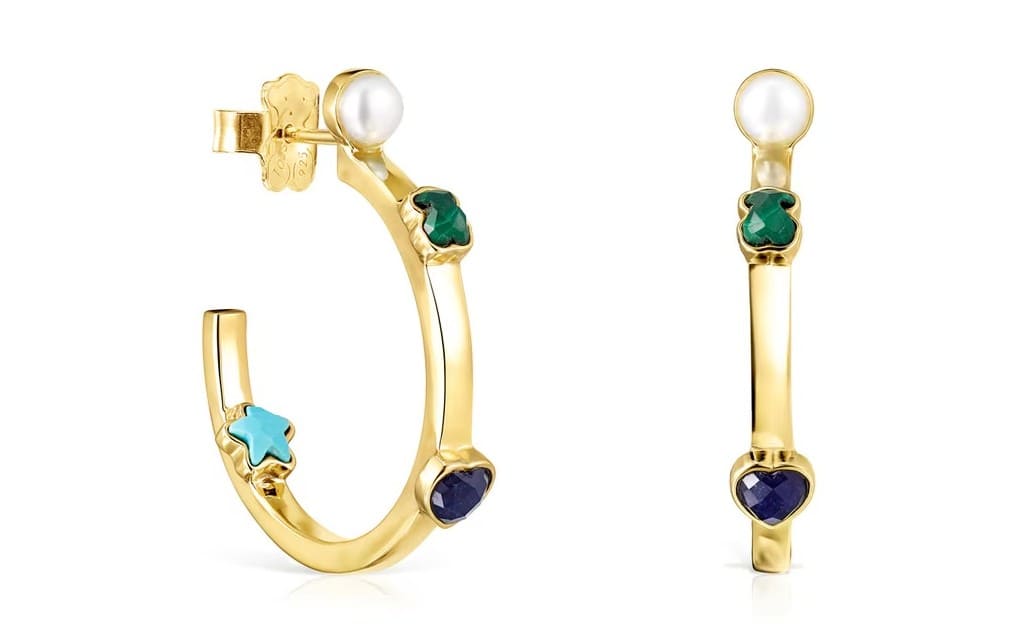 Pendientes aro pequeños con baño de oro 18 kt sobre plata y gemas Glory de TOUS