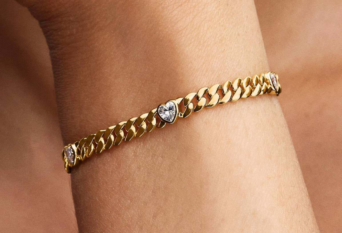 Pulsera de Cadena Cubana Corazón de Pandora