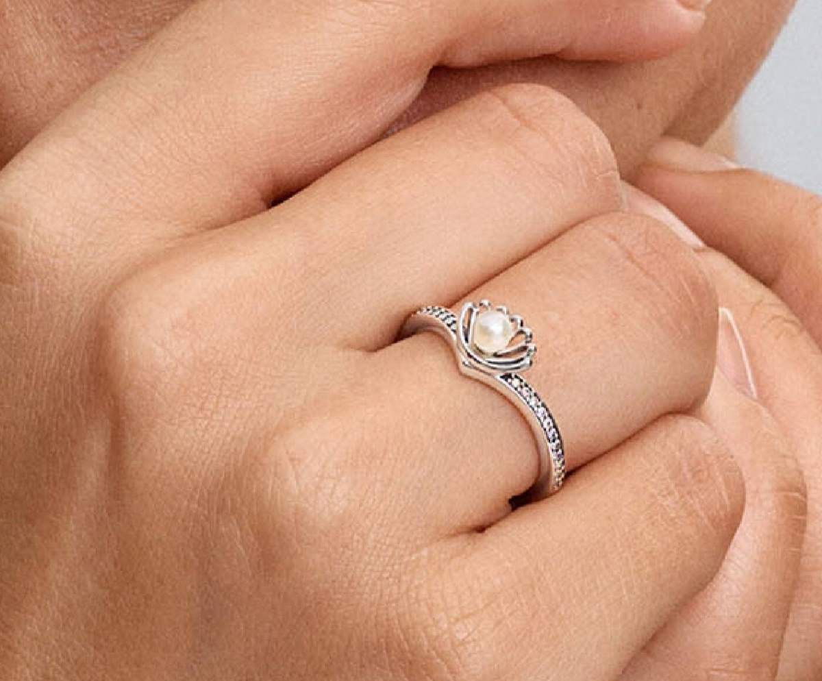 Anillo Perla Cultivada de Agua Dulce Tratada Concha Princesa Ariel de Disney de Pandora