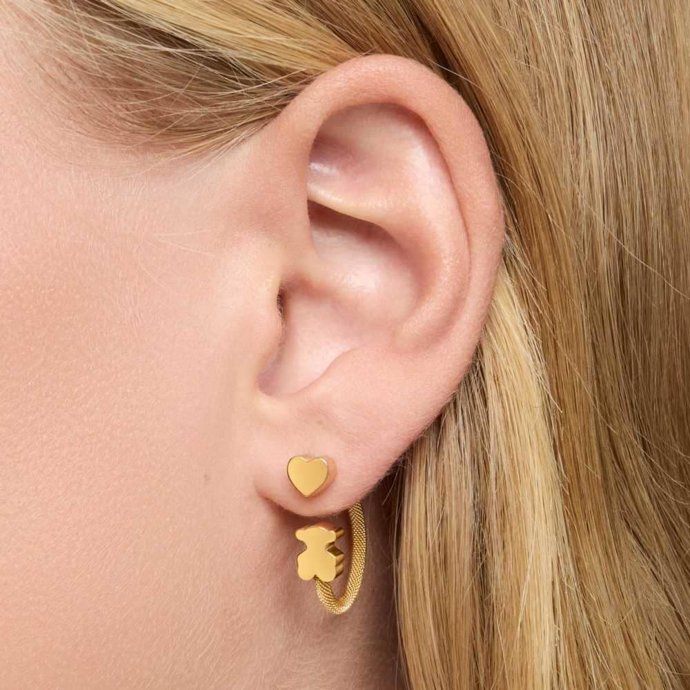 Pendientes aro con baño de oro 18 kt sobre plata y motivos Icon Mesh de TOUS