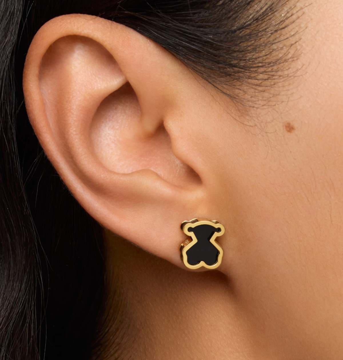 Pendientes con baño de oro 18 kt sobre plata y metacrilato negro Galaxy de TOUS