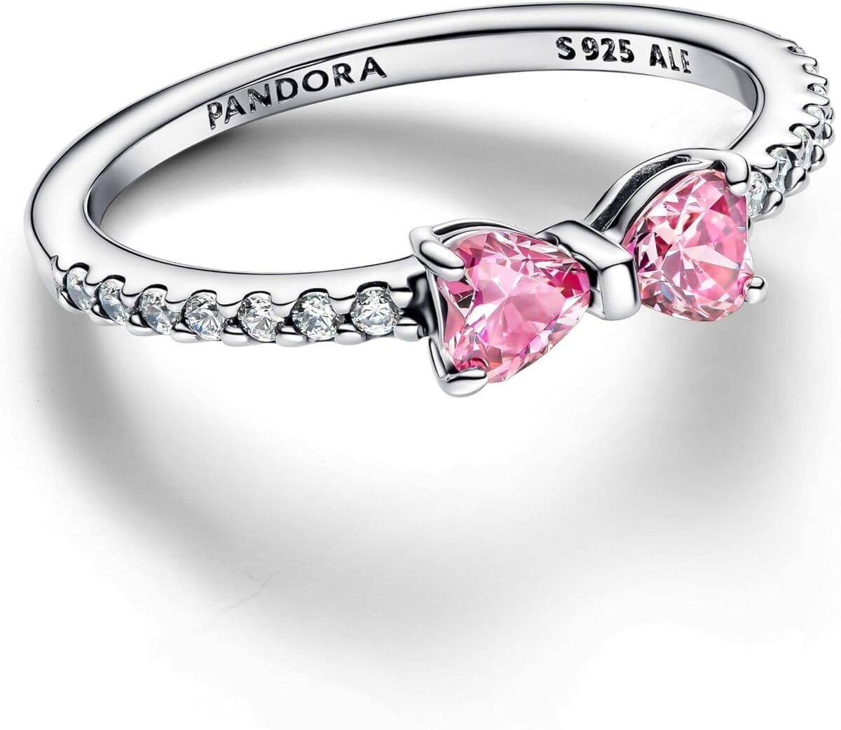 Anillo de plata con lazo rosa brillante PANDORA