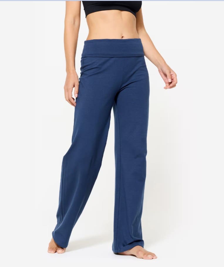 Kimjaly Pantalón yoga suave mujer azul marino talle alto en Decathlon