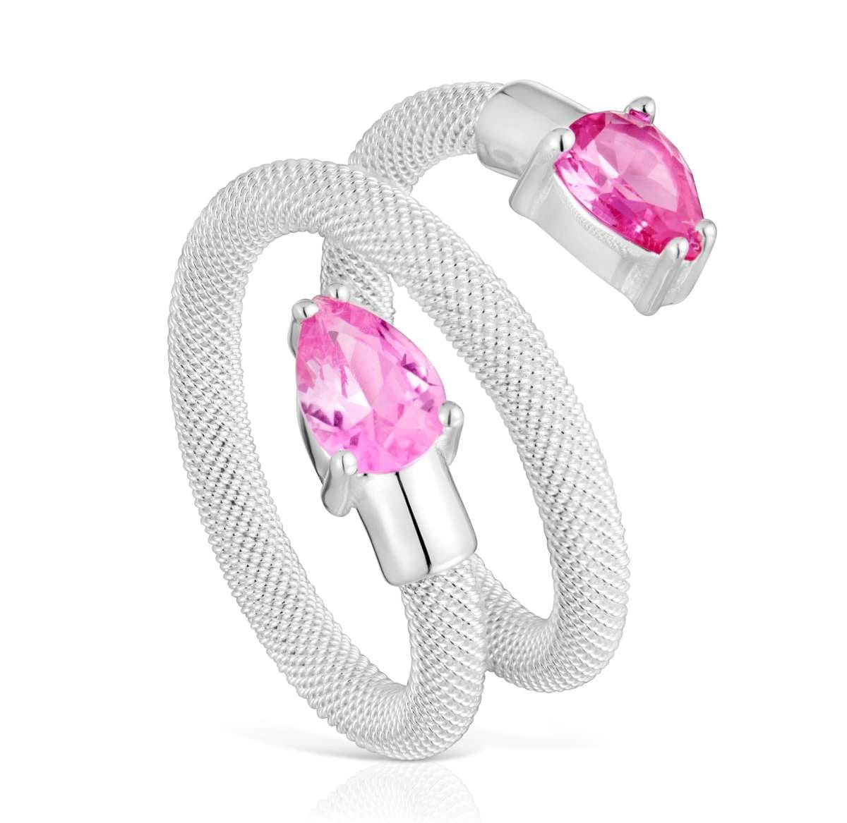 Anillo espiral de plata y gemas creadas en laboratorio TOUS Mesh LGG