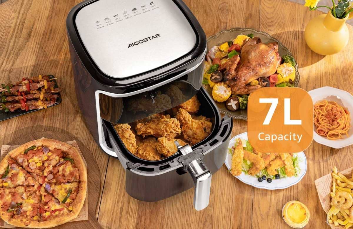 Freidora de aire 1900w 7L pantalla táctil LED aigostar en Carrefour