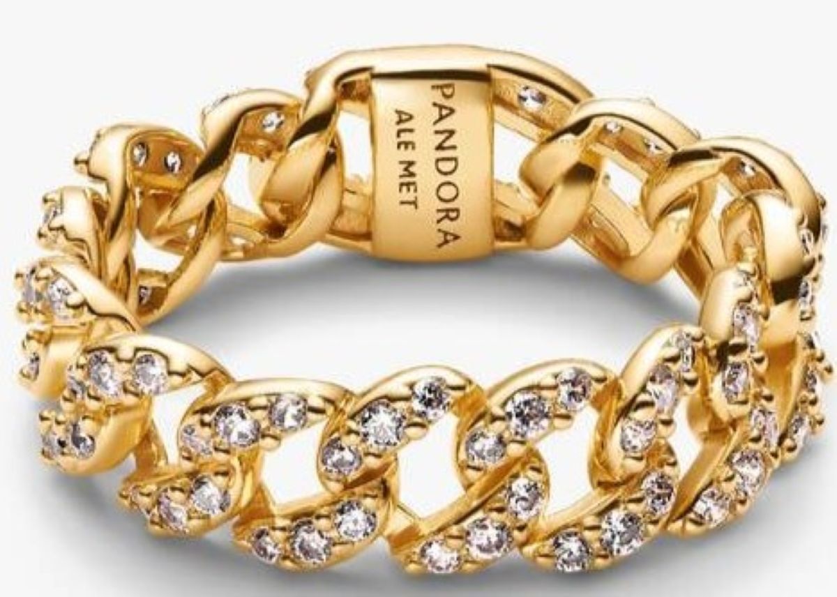 Anillo de Cadena Cubana en Pavé de Pandora