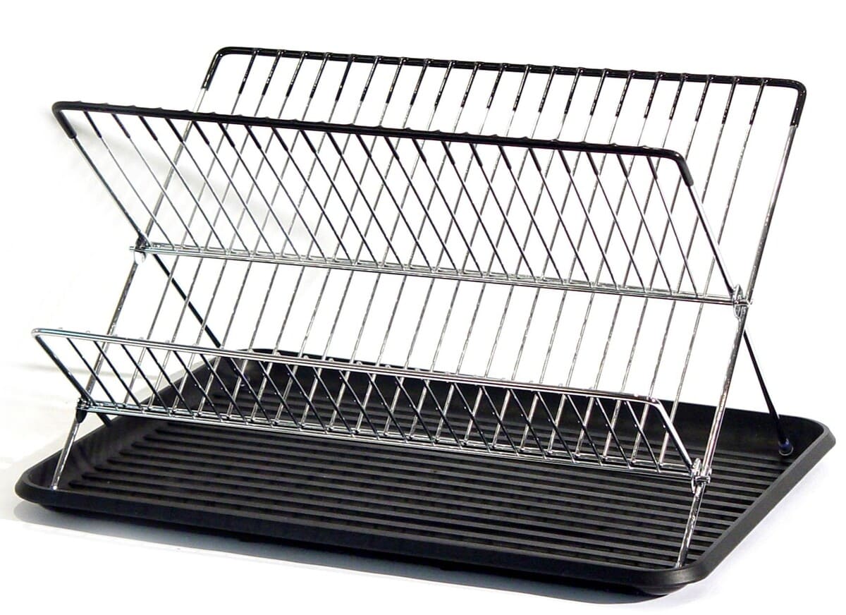 Escurreplatos de acero inoxidable plegable con bandeja para cocina IPS