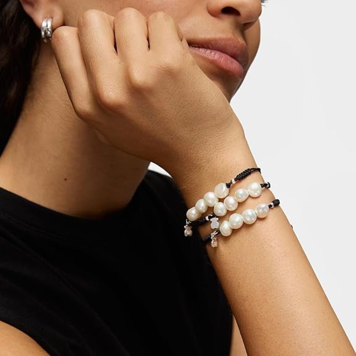 Pulsera de cuerda y perlas con motivo oso en plata de primera ley Tous de Amazon