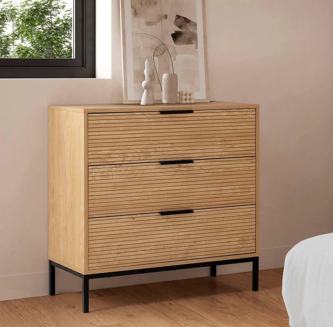 Cómoda de noche Mónica 3 cajones color Roble de Leroy Merlin