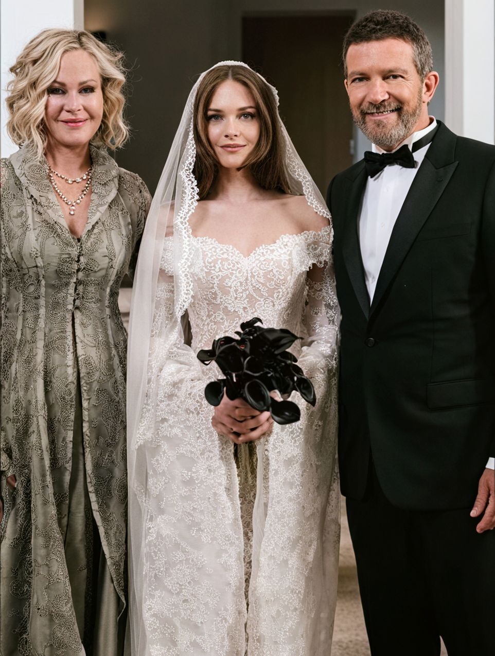 Stella del Carmen Banderas junto a Antonio Banderas y Melanie Griffith en su boda