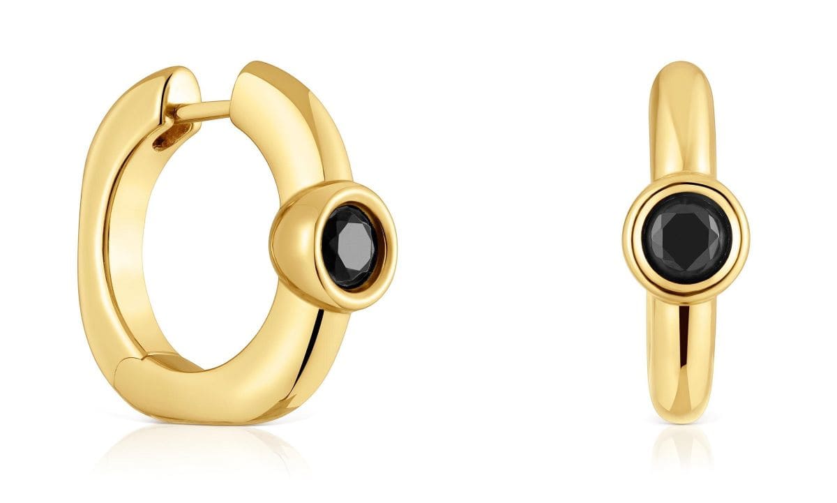 Pendientes de aro con baño de oro 18 kt sobre plata y espinela negra de TOUS