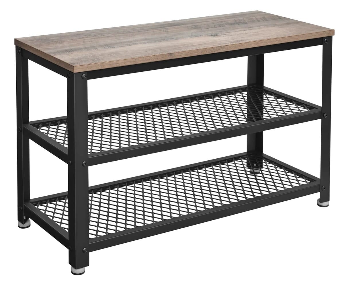 Banco zapatero con asiento y estructura de metal