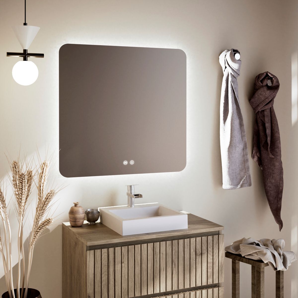 Espejo de baño cuadrado con luz LED Feel Your Bath de Leroy Merlin