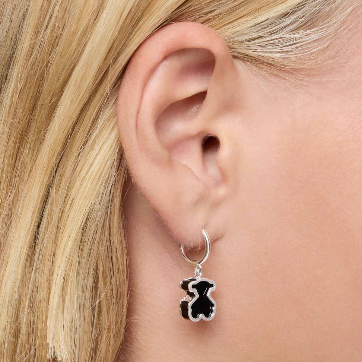 Pendientes aro de plata y metacrilato negro Galaxy de TOUS