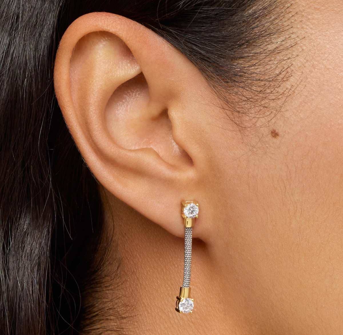 Pendientes largos de acero, oro 14 kt y diamantes creados en laboratorio TOUS Mesh LGD