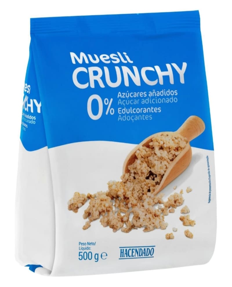 Muesli Crunchy Hacendado 0 azúcares añadidos y 0 edulcorantes (1)