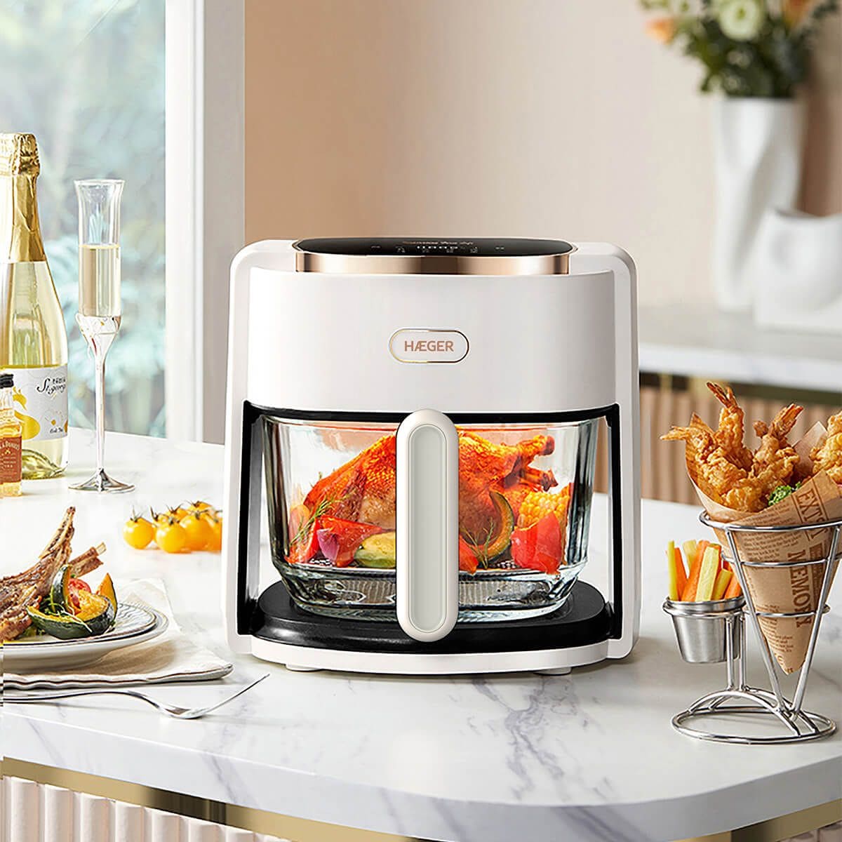 Freidora digital sin aceite Haeger Air Glass