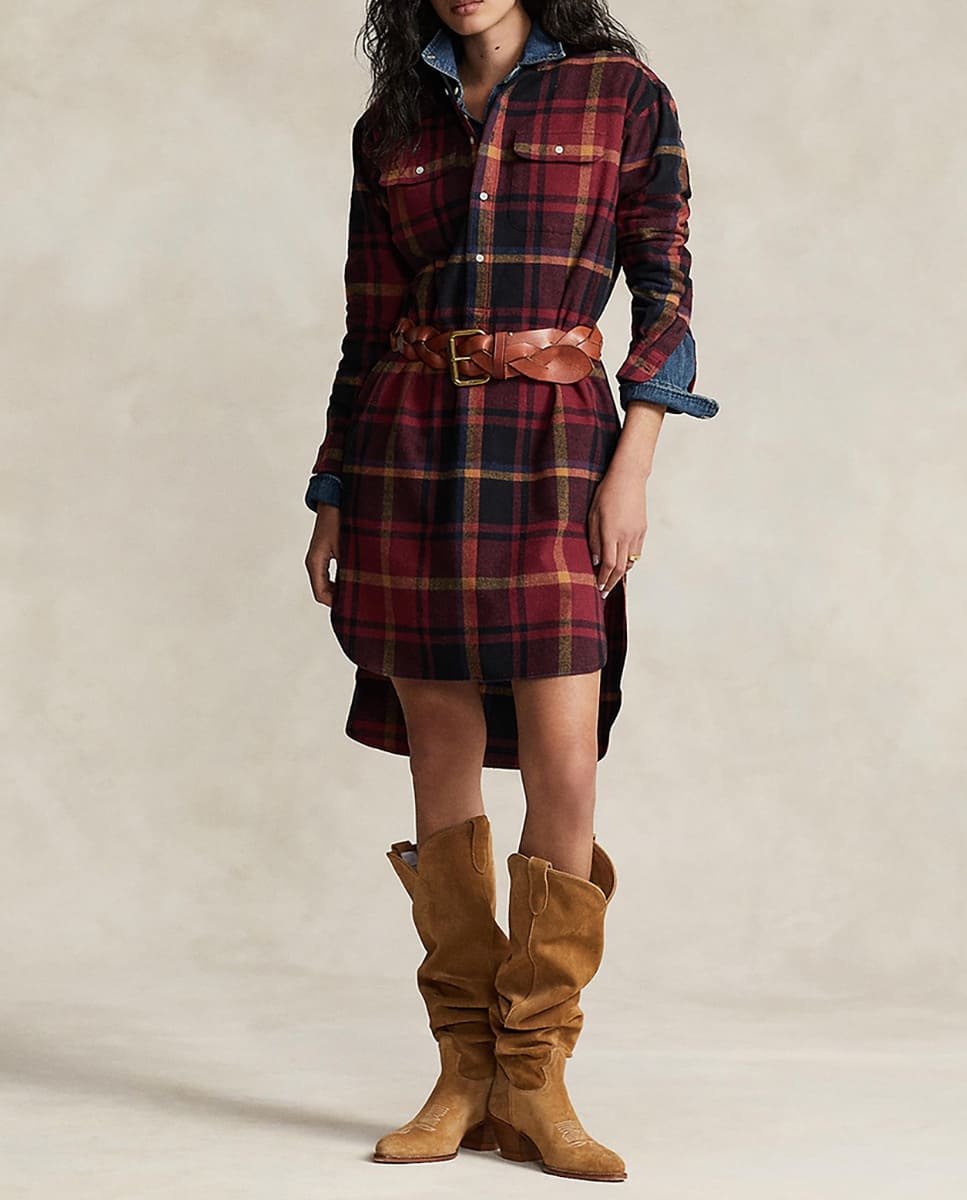 Vestido corto de algodón con estampado de cuadros