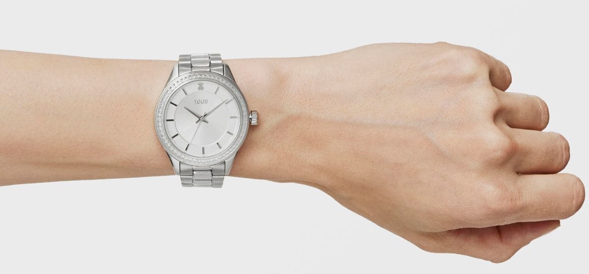 Reloj analógico T-Shine de acero con zirconias cúbicas de TOUS