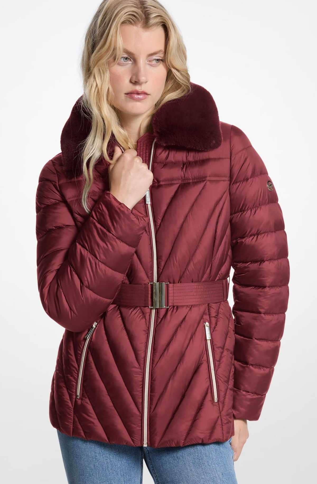 Michael Michael Kors Plumífero de mujer con cuello de pelo y cinturón en El Corte Inglés