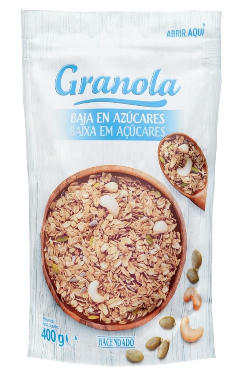 Cereales y semillas granola Hacendado con frutos secos bajo en azúcar