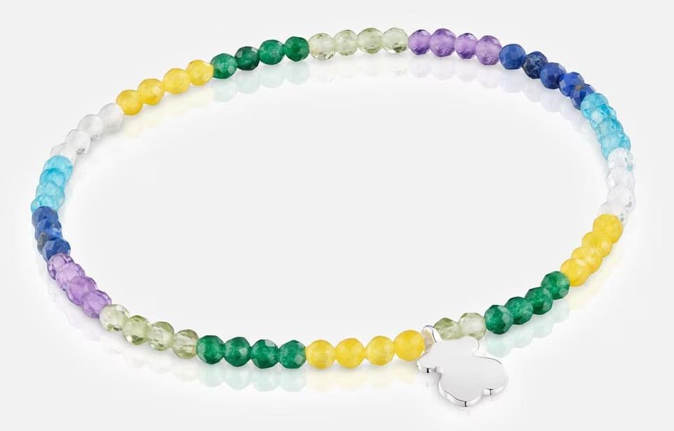 Pulsera Motivos elástica con gemas y oso de plata