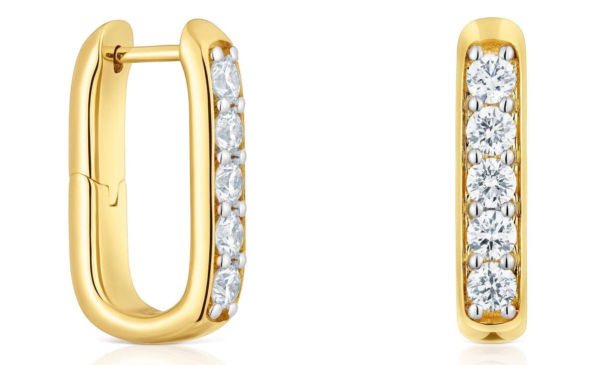 Pendientes de aro con baño de oro 18 kt sobre plata y diamantes creados en laboratorio Line LGD de TOUS