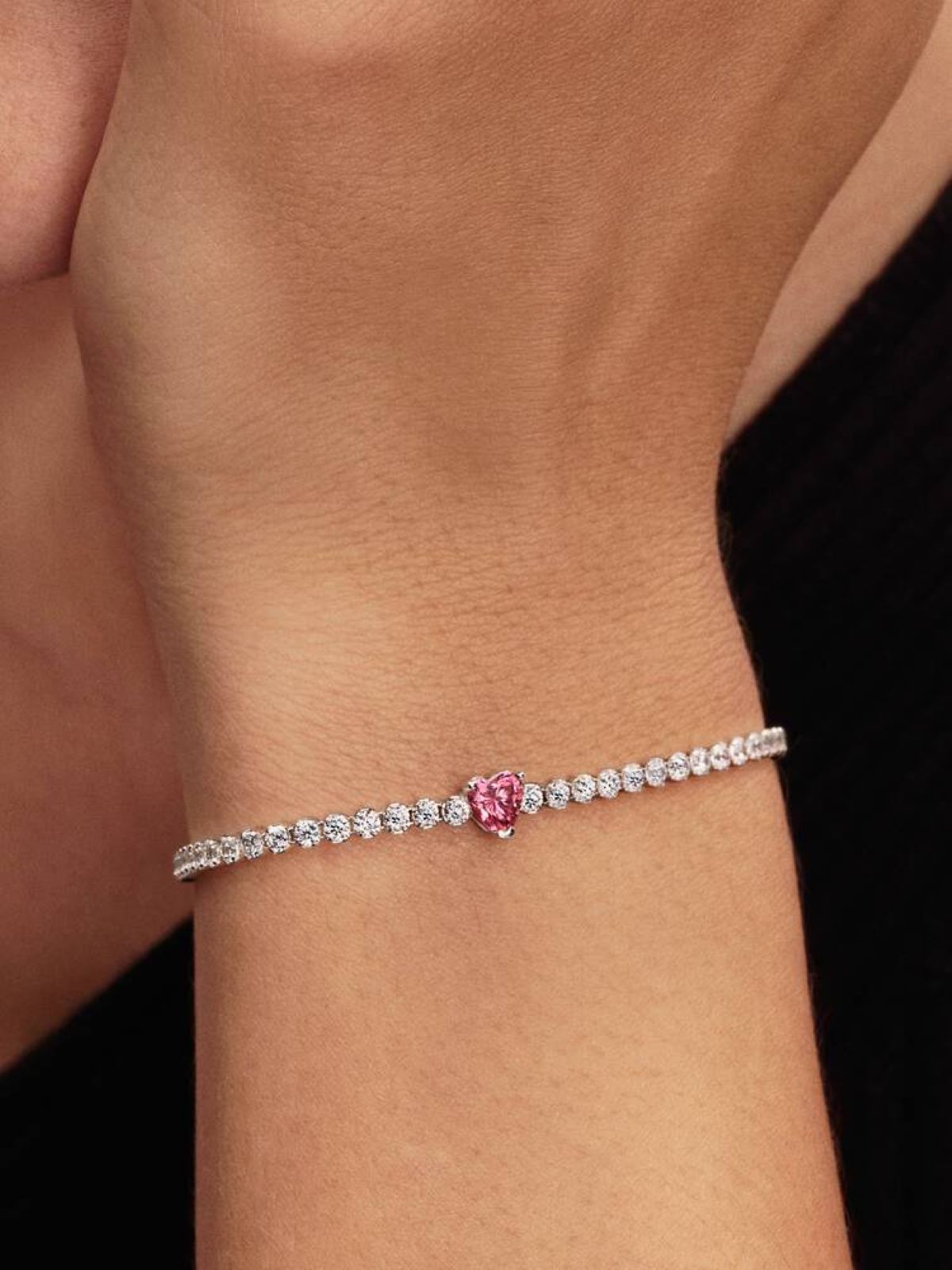 Pulsera de Tenis Corazón Brillante Rosa de Pandora
