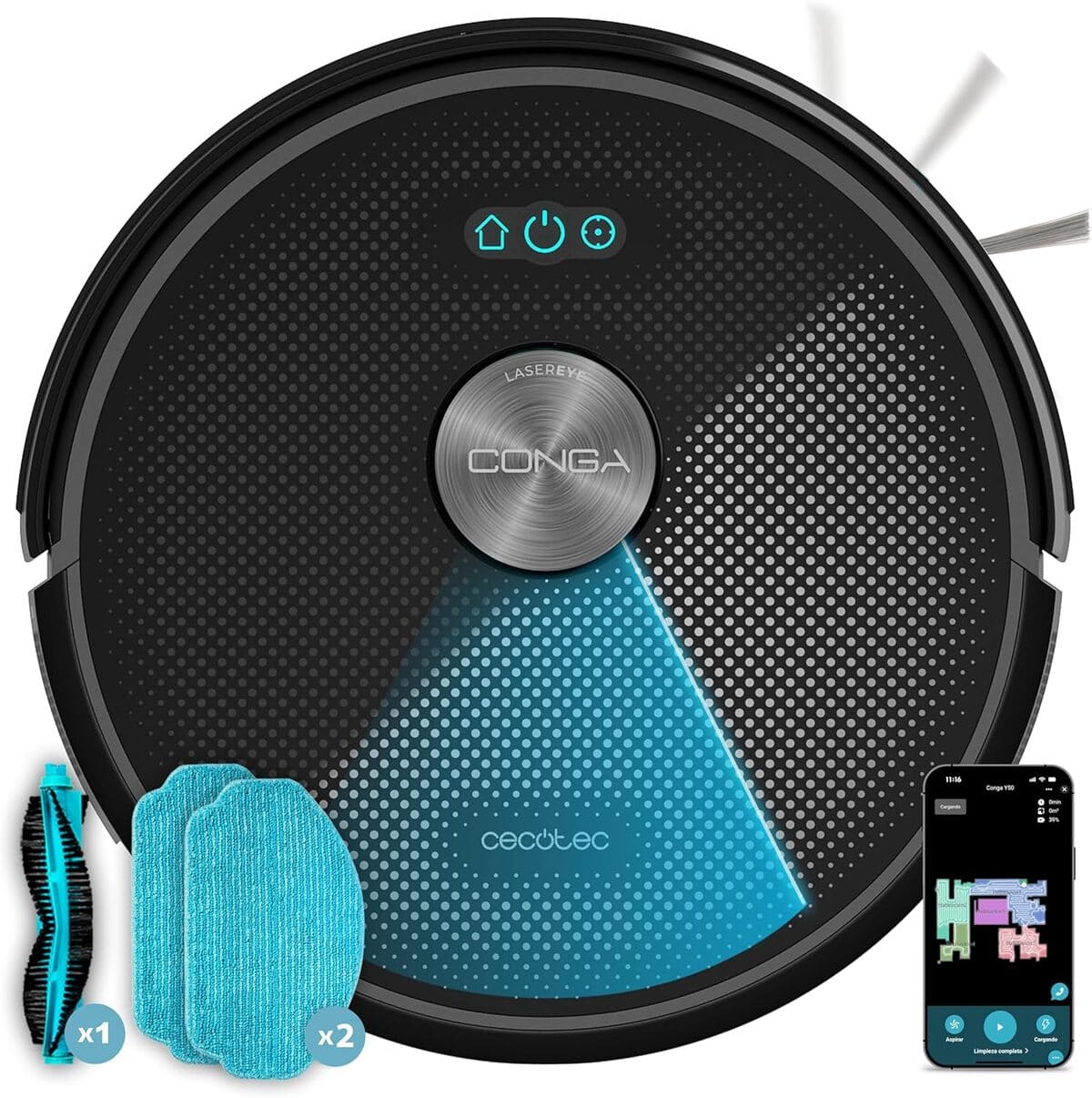 Robot aspirador con navegación láser, Cecotec Conga M50 X-Treme