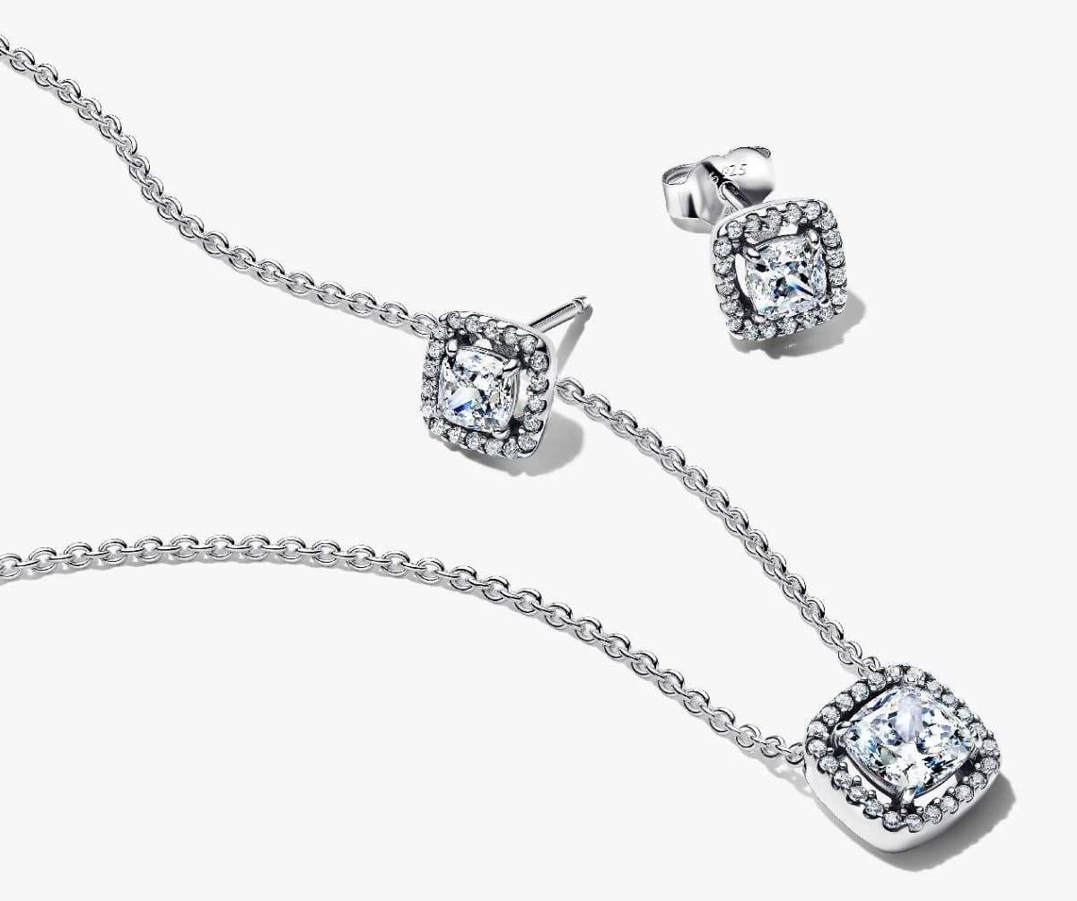 Conjunto de regalo collar y pendientes halo cuadrado de Pandora 0