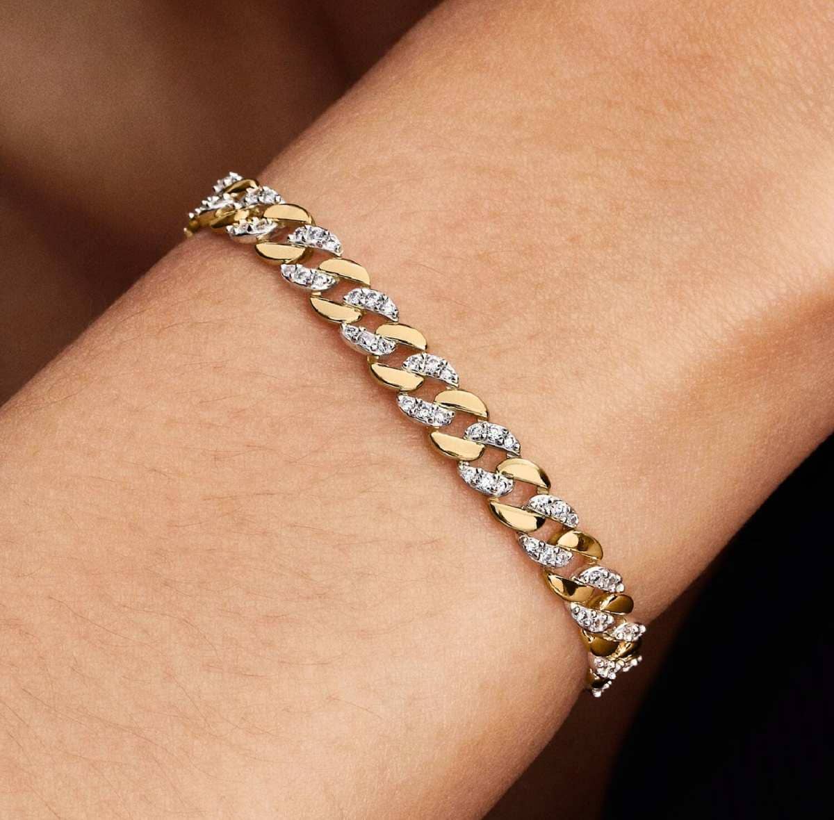 Pulsera de Cadena Cubana en Pavé Dos Tonos de Pandora