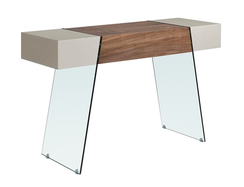Consola rectangular de madera gris, nogal y cristal templado, ANGEL CERDA