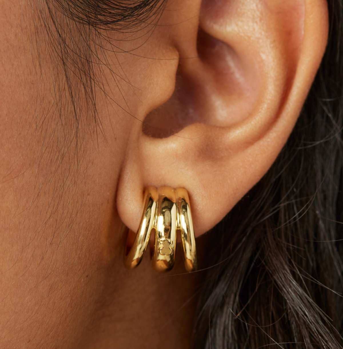 Pendientes triple aro con baño de oro 18 kt sobre plata TOUS fellow