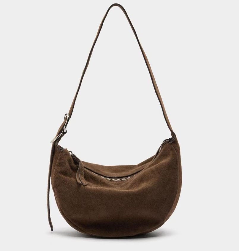 Bandolera de piel estilo hobo con cierre de cremallera en liso (1)