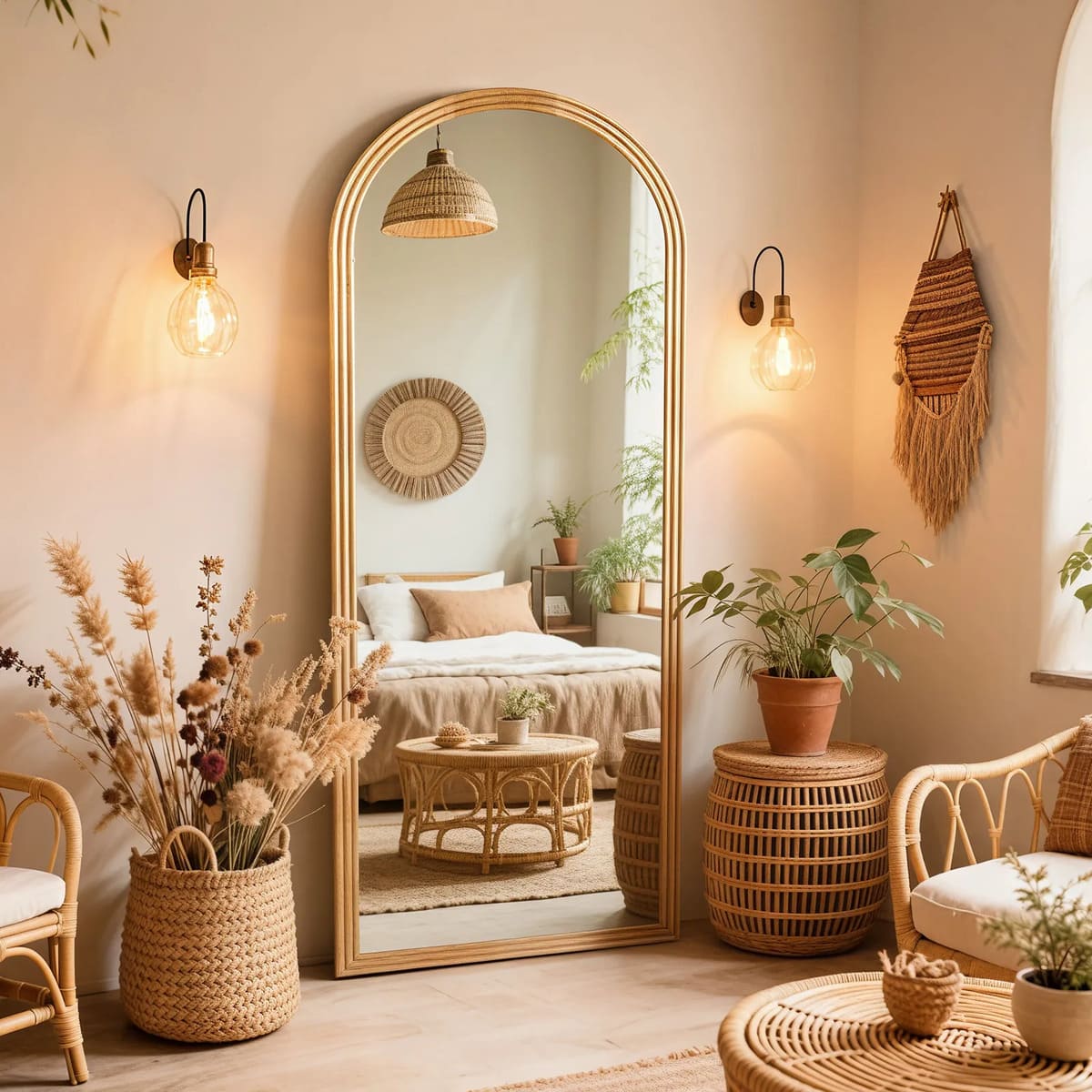 Espejo de pie cuerpo entero de roble arqueado