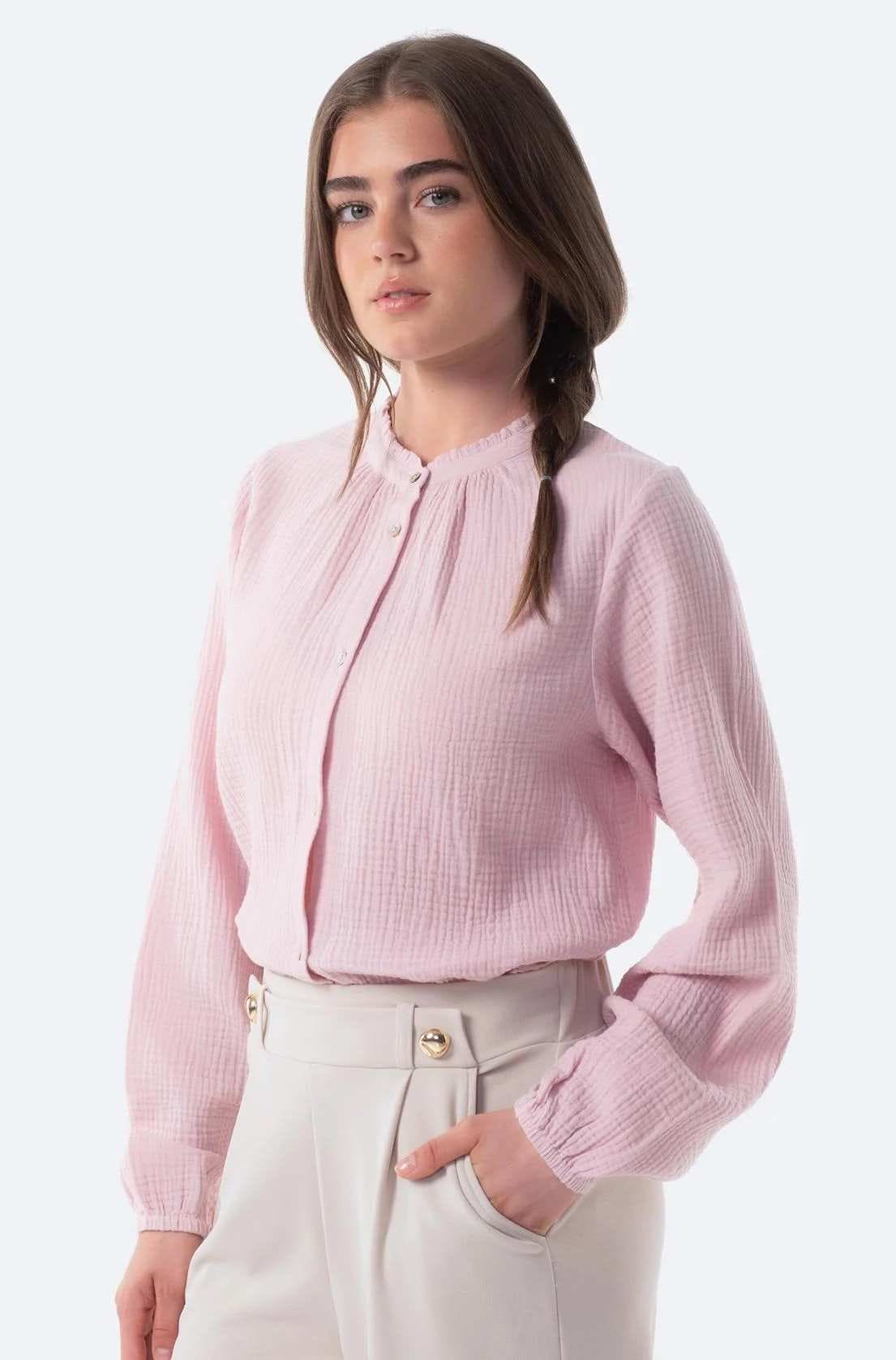 Blusa lisa de gasa con botones de Mujer TEX de Carrefour