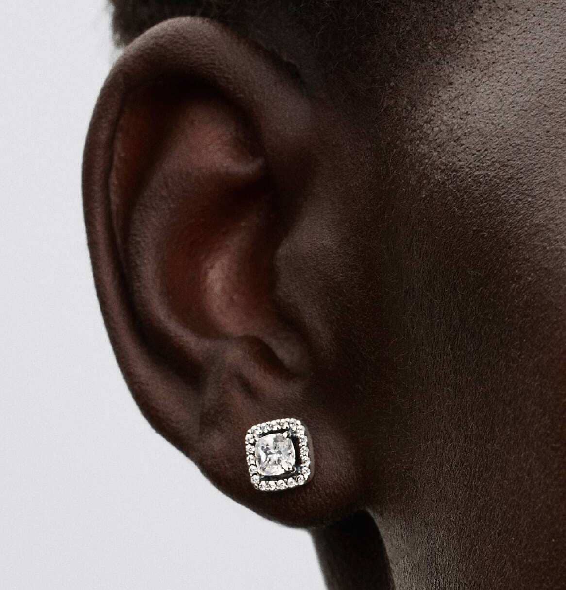 Pendientes de Botón Halo Cuadrado Brillante de Pandora