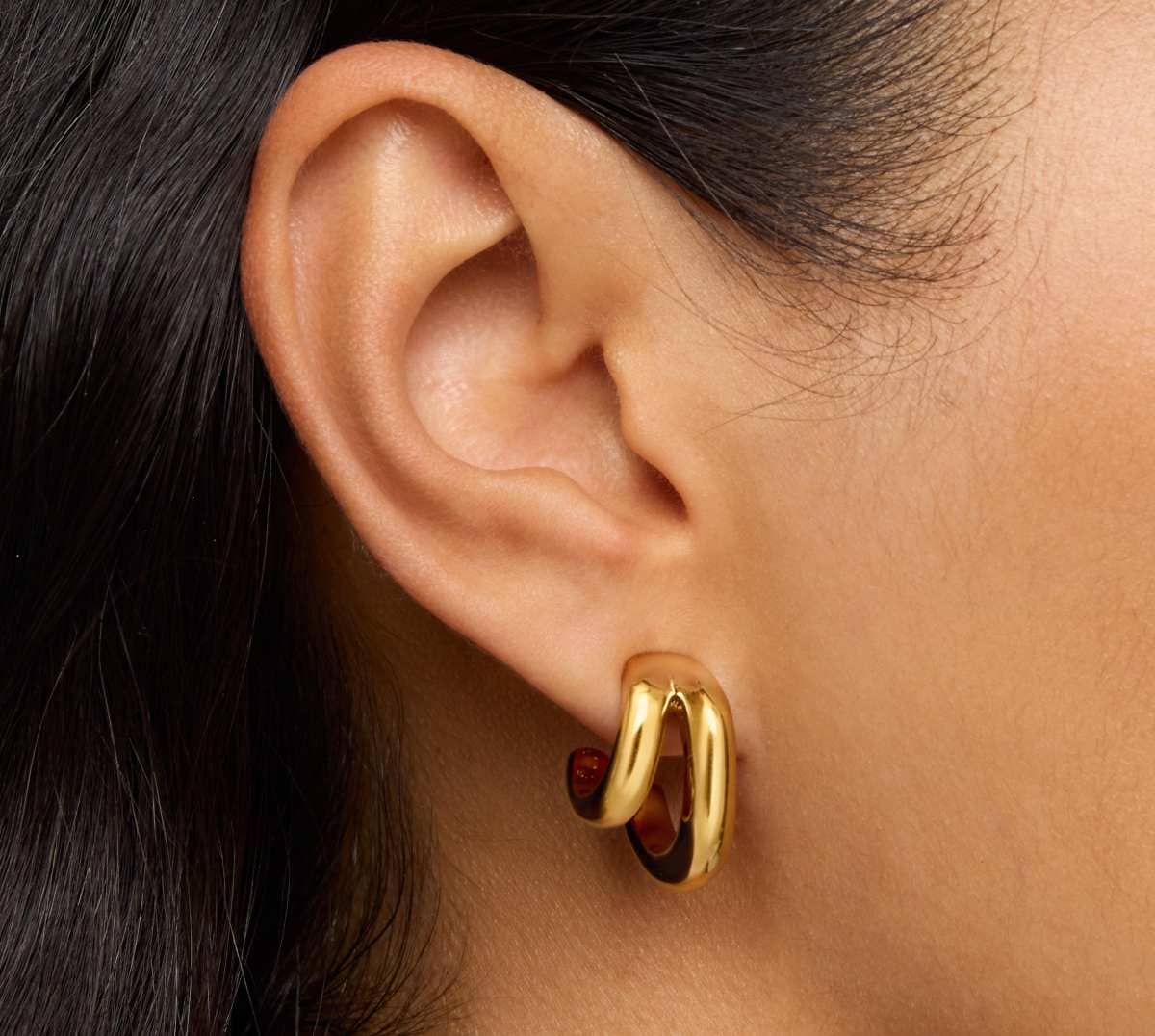 Pendientes doble aro con baño de oro 18 kt sobre plata Line de TOUS