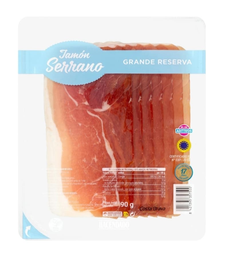 Jamón serrano gran reserva Costa Brava sin aditivos en lonchas