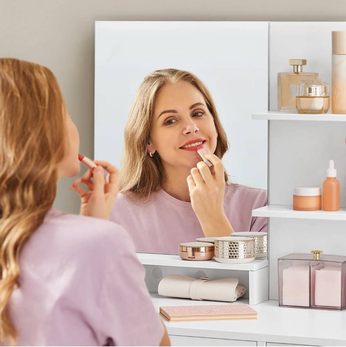 Tocador blanco moderno con espejo grande de Leroy Merlin