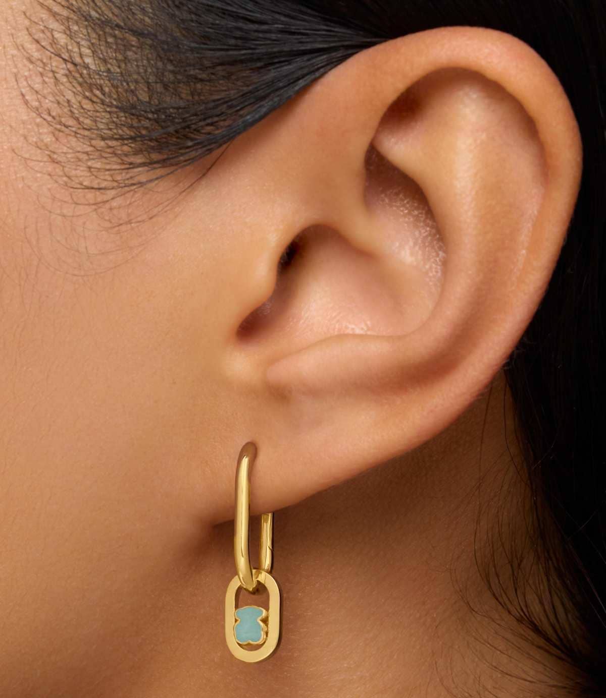 Pendientes de aro con baño de oro 18 kt sobre plata y amazonita Camille de TOUS