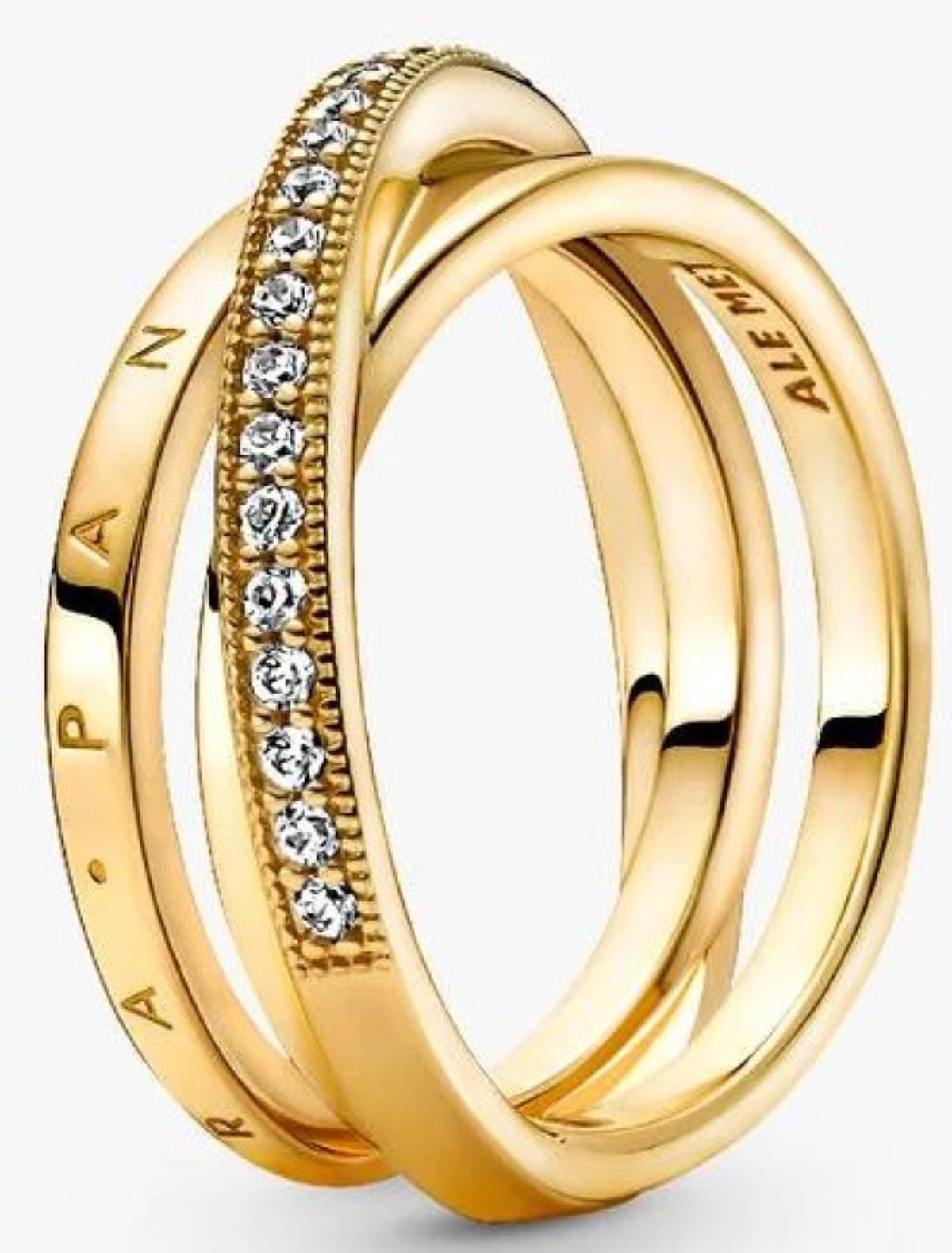 Anillo cruzado triple alianza en pavé de Pandora